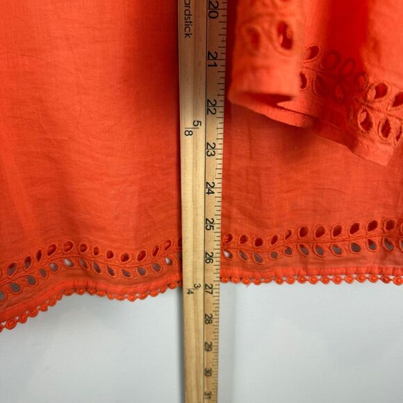Talbots Top Womens 2X Orange Floral Eyelet 3/4 Sleeve Blouse Mature Cottage Work - Picture 9 of 9